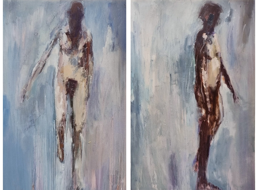 Walking Man and Woman (dyptych) / Homme et femme marchant (diptyque)  / Hombre y mujer andando (diptico) (1990)
